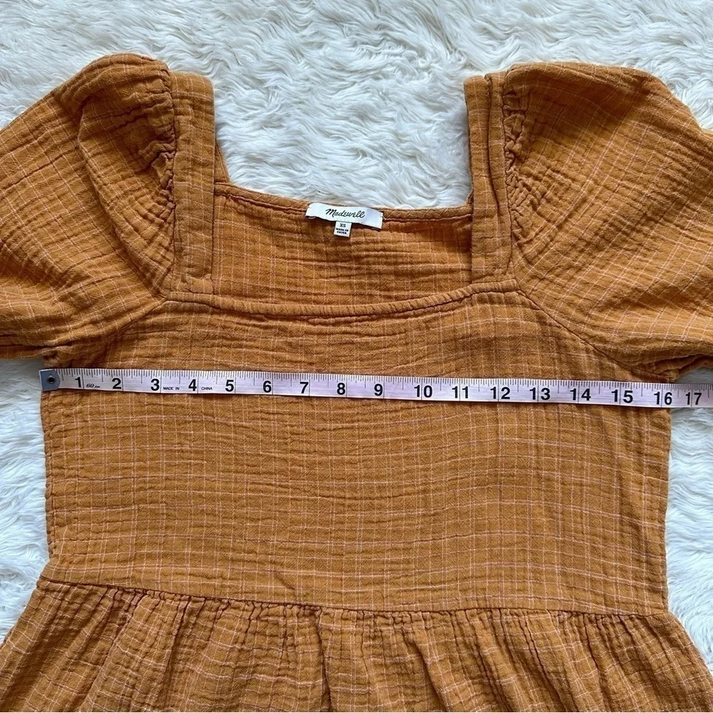 Madewell Blouse Lightspun Millbrook Puff-Sleeve Peplum Top in Windowpane XS